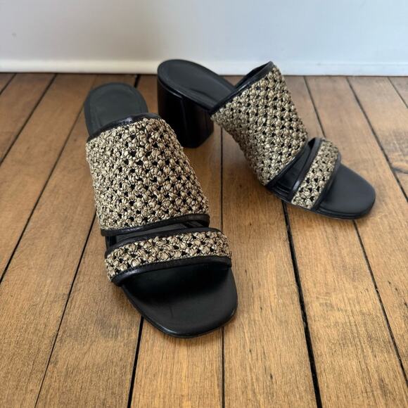 Creatures of Comfort Malu Crochet Raffia Block Heel Leather Slide Sandals 40 / 9 - Picture 1 of 11